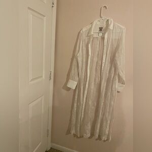 Chico's White Sheer Long Button-Up Duster